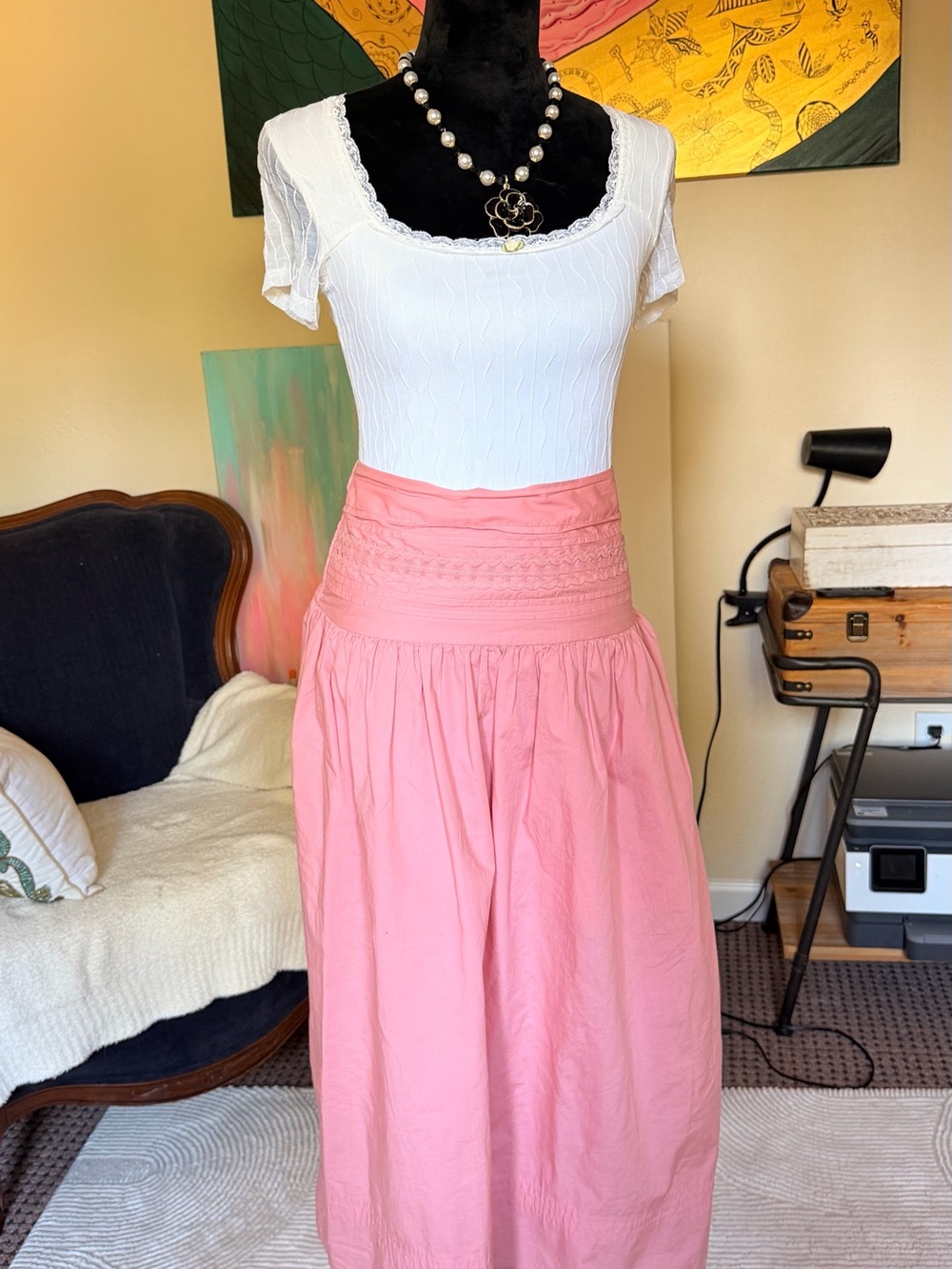 Women's Pink Maxi Skirt - Classic High Waist Style. Madi in India 100% cotton